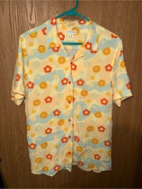 Earthbound Retro Floral Short Sleeve Shirt - Yellow/Blue/Orange